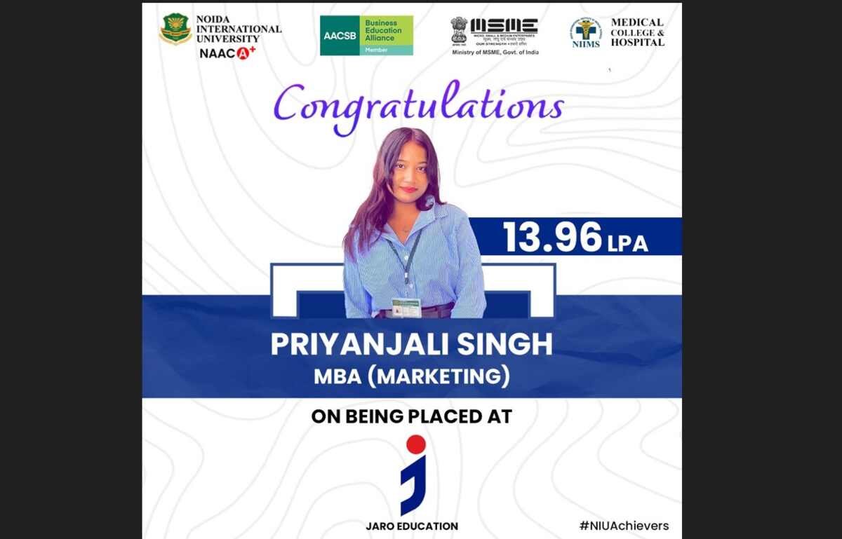 Priyanjali Singh, student success story, NIU, Jaro Education, campus placement, career journey, MBA student, career inspiration